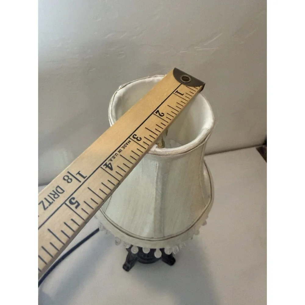 Vintage Accent Table Lamp With Beaded Fringe Bell Shade Resin Base Ornate